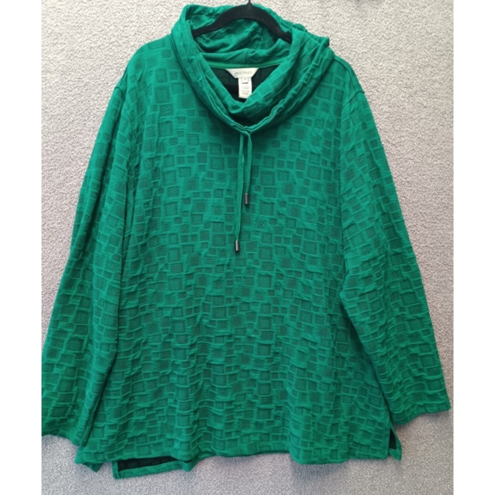 Textured Cowl Neck Top Cozy Boho Relaxed‎ Green Knit Women 3X Multiples